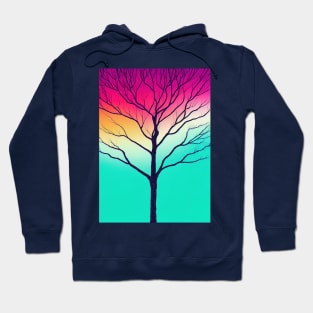 Vibrant Colored Whimsical Minimalist Lonely Tree at Dawn - Abstract Minimalist Bright Colorful Nature Poster Art of a Leafless Branches Hoodie